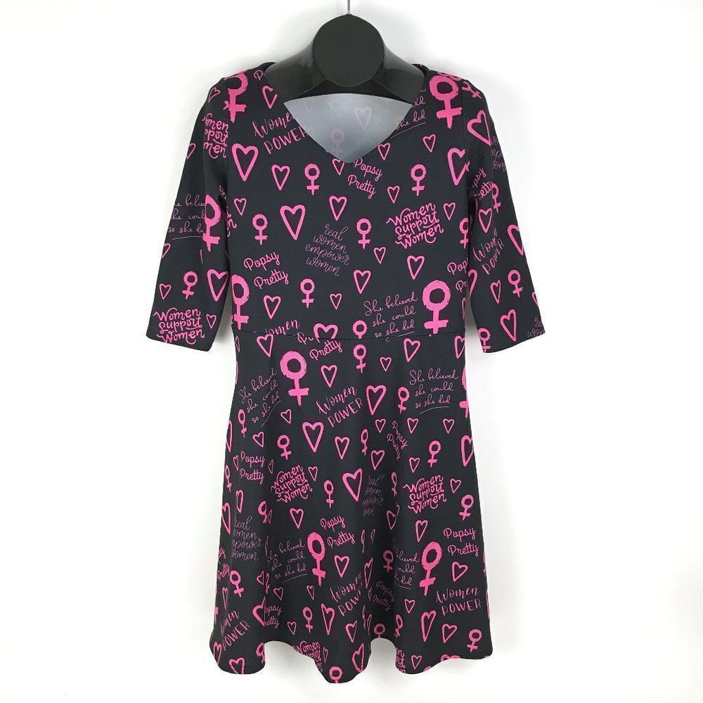 Popsy Clothing Cherish Girl Power Midi Dress US Size 10 V-Neck Pockets Stretch